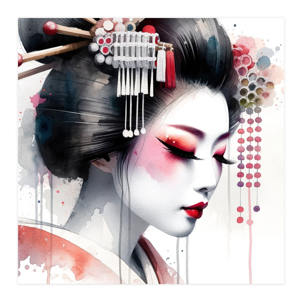Crimson Kanzashi Modern Geisha (Print Only)