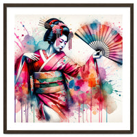 Vibrant Geisha With Rainbow Hand Fan