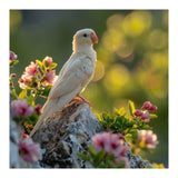 Albino Parrot Perched On A Rock Amongst Flowers (Print Only) thumbnail