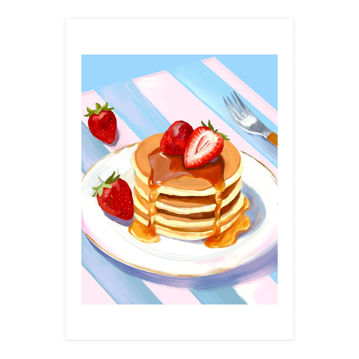 Handpainted Pancakes and Strawberries oil painting (Print Only)