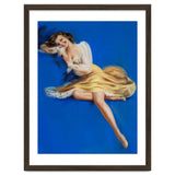 Pinup Girl Posing In Studio Over The Blue Background thumbnail