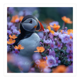 Puffin Bird Among Vibrant Purple And Orange Flowers (Print Only) thumbnail