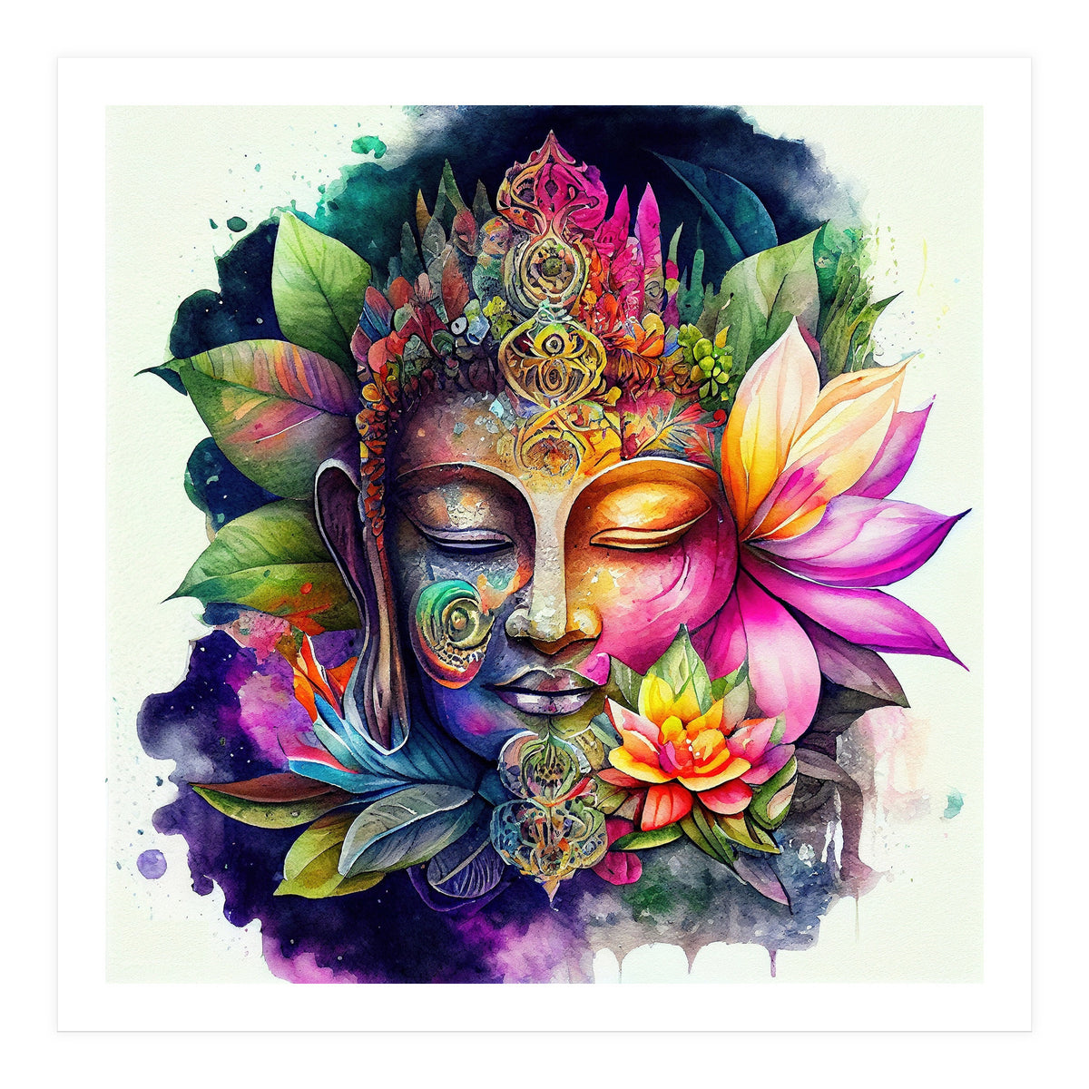 Floral Awakening Buddha (Print Only)