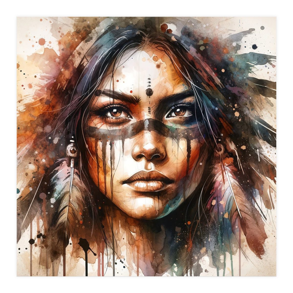 Powerful Tribal Warrior Woman Masked Gaze (Print Only)