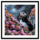 Puffin Bird Among Colorful Wildflowers In Bloom thumbnail