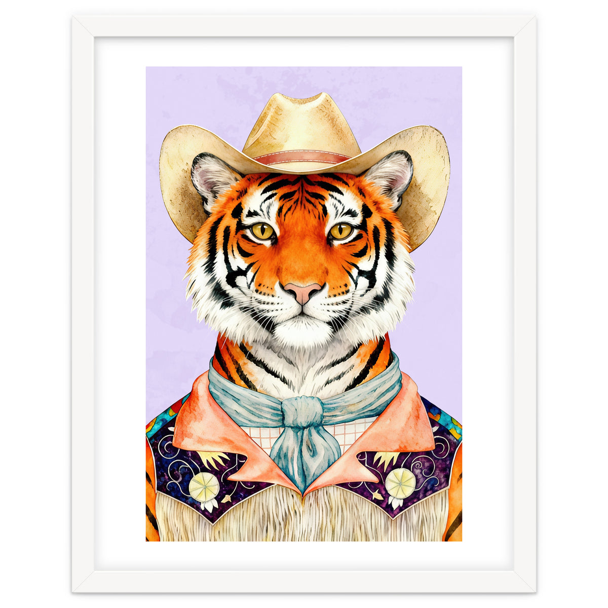 Tiger Portrait in Hat Wild Cowboy Fashion