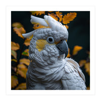 Yellow Crested Cockatoo Portrait Autumn Leaves Dark (Print Only)