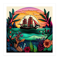 Folk Sunset Sailing Ship (Print Only)