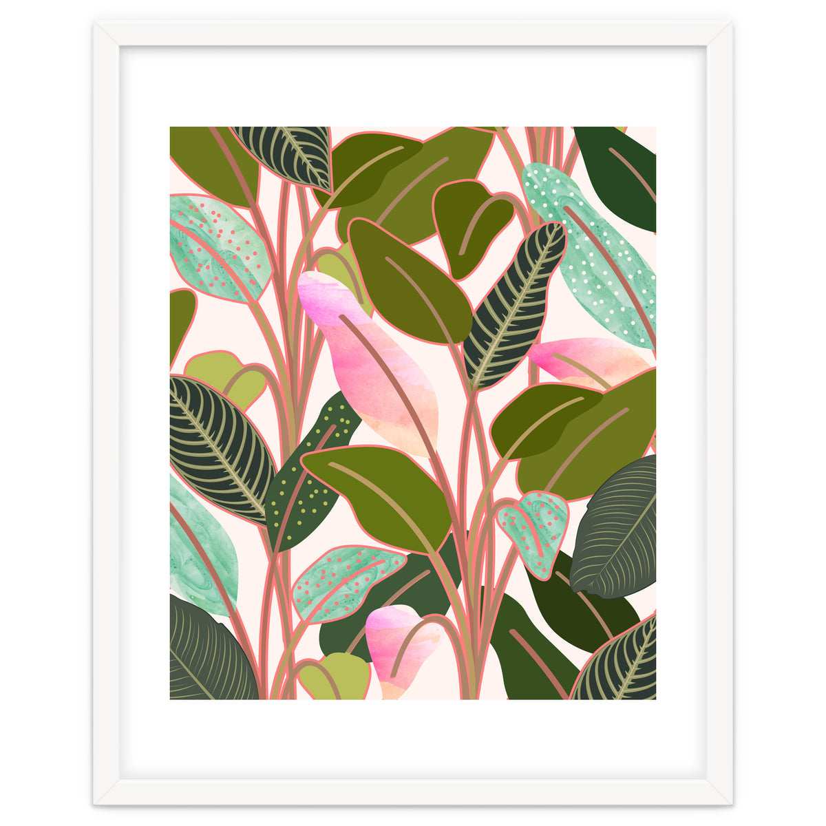 Color Paradise, Tropical Colorful Modern Bohemian Illustration, Eclectic Botanical Plant