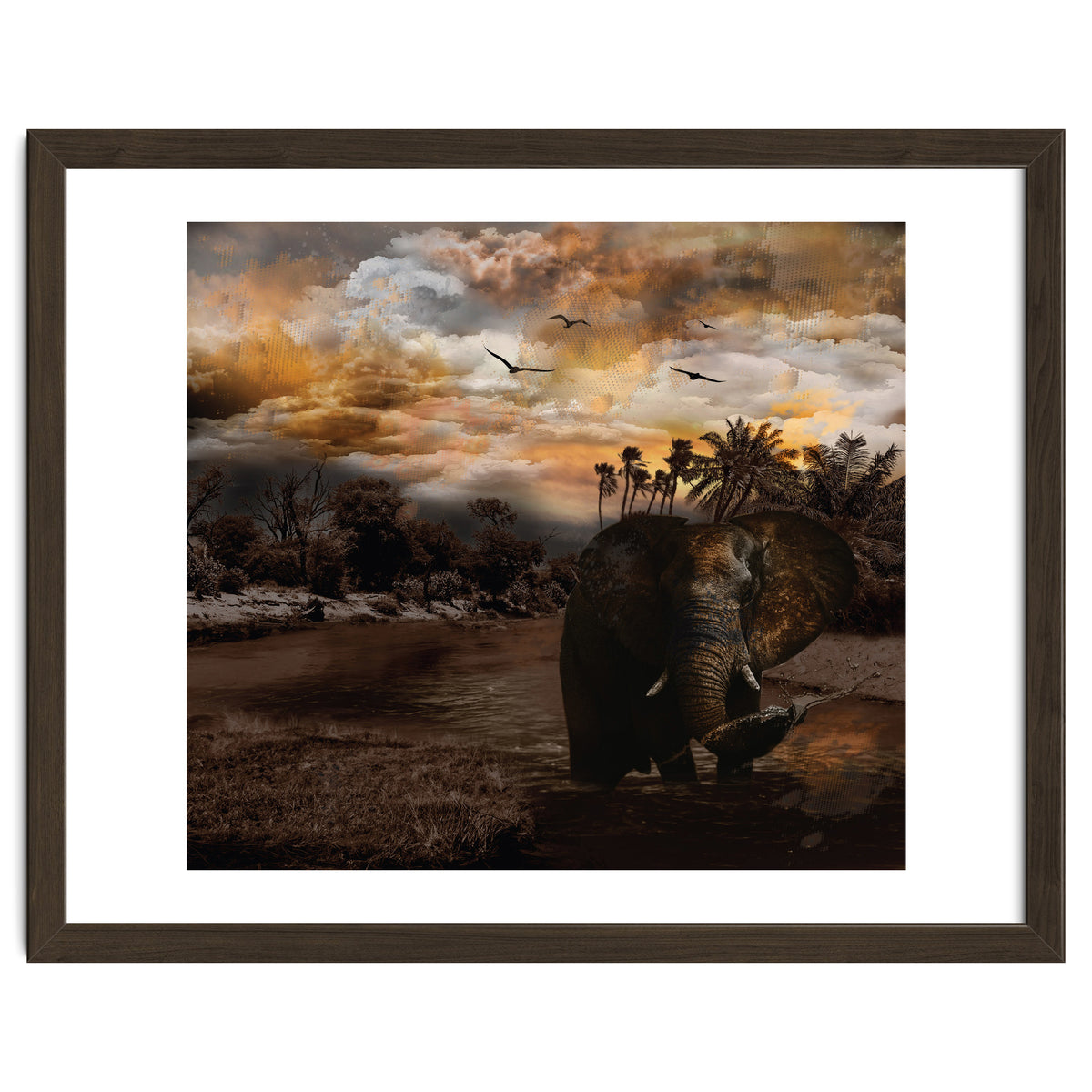 Elephant Scenic Golden Sunset African Wildlife Landscape