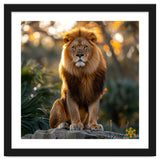 Majestic Lion Sitting On A Rock At Sunset thumbnail