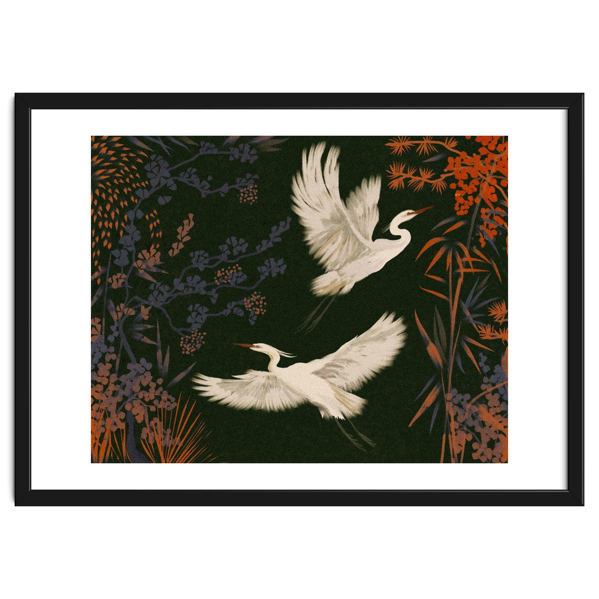 White Herons Flying Asian Art