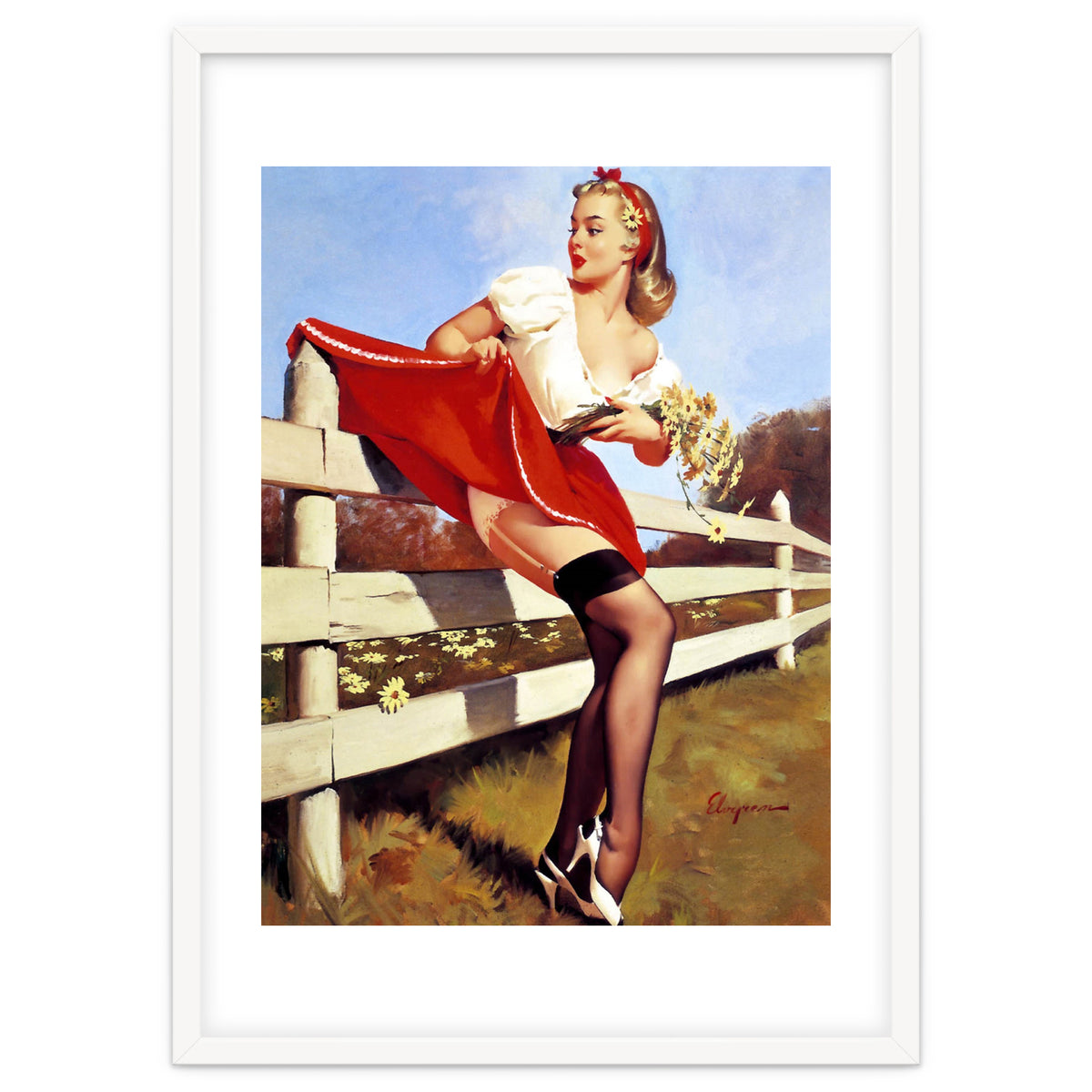 Pinup Girl Stacked On The Farm Fance