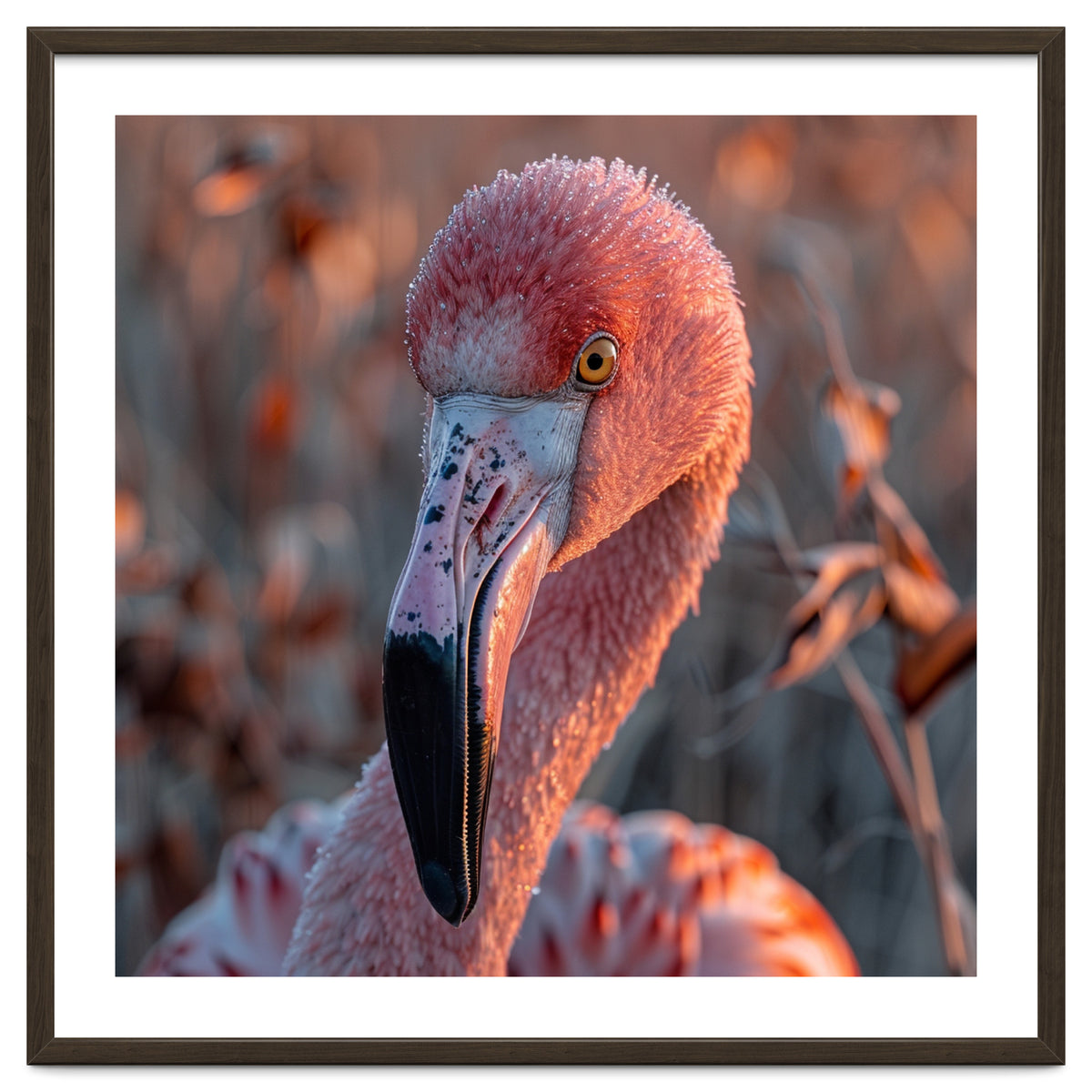 Close Up Of A Pink Flamingo Head In Sunlight