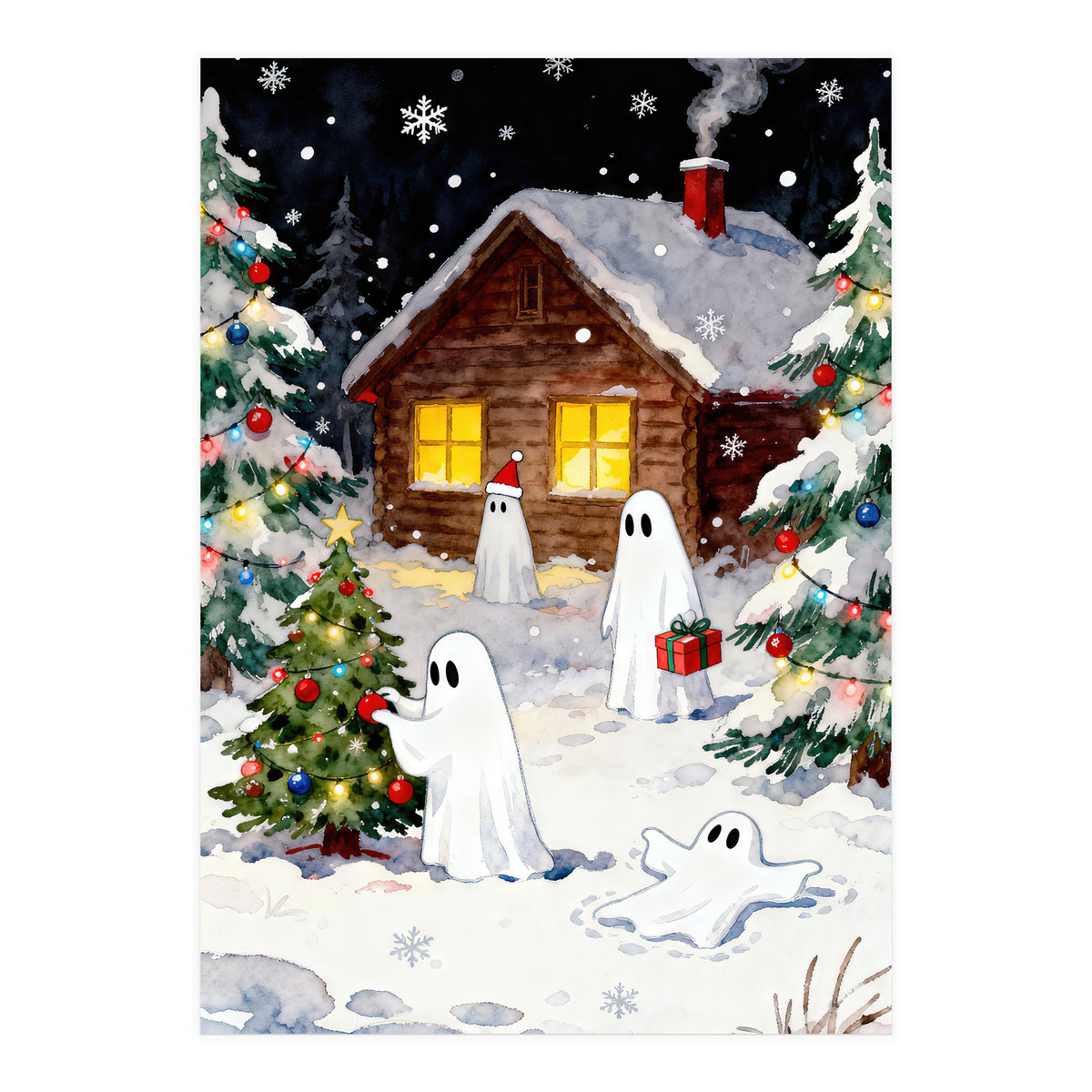Spirited and Playful Christmas Ghost (Print Only)