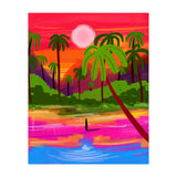 My Shadow & I, Sunset Painting Lake Beach Seashore, Tropical Nature Landscape Colorful Bohemian Traditional, Travel Concept Companion (Print Only) thumbnail