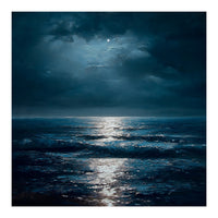 Ethereal Moonlight Over Midnight Ocean Waves (Print Only)