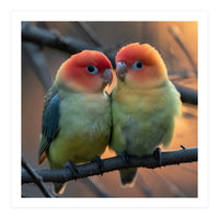 Two Lovebirds Perched On A Branch At Sunset (Print Only)