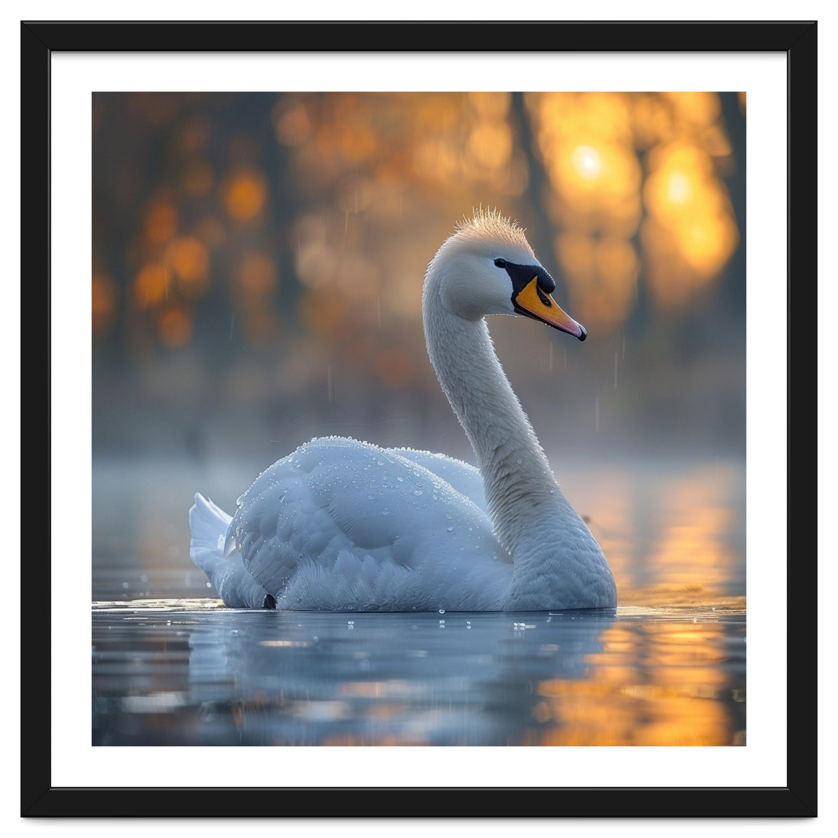 Beautiful Swan Floating On Water At Sunset