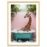 Giraffe in Bathtub, Whimsical Bathroom Art thumbnail
