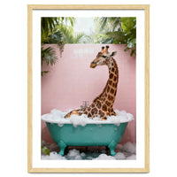 Giraffe in Bathtub, Whimsical Bathroom Art