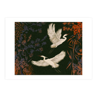 White Herons Flying Asian Art (Print Only)