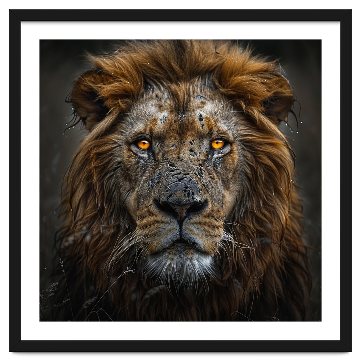 Majestic Lion With Glowing Eyes Close Up Portrait