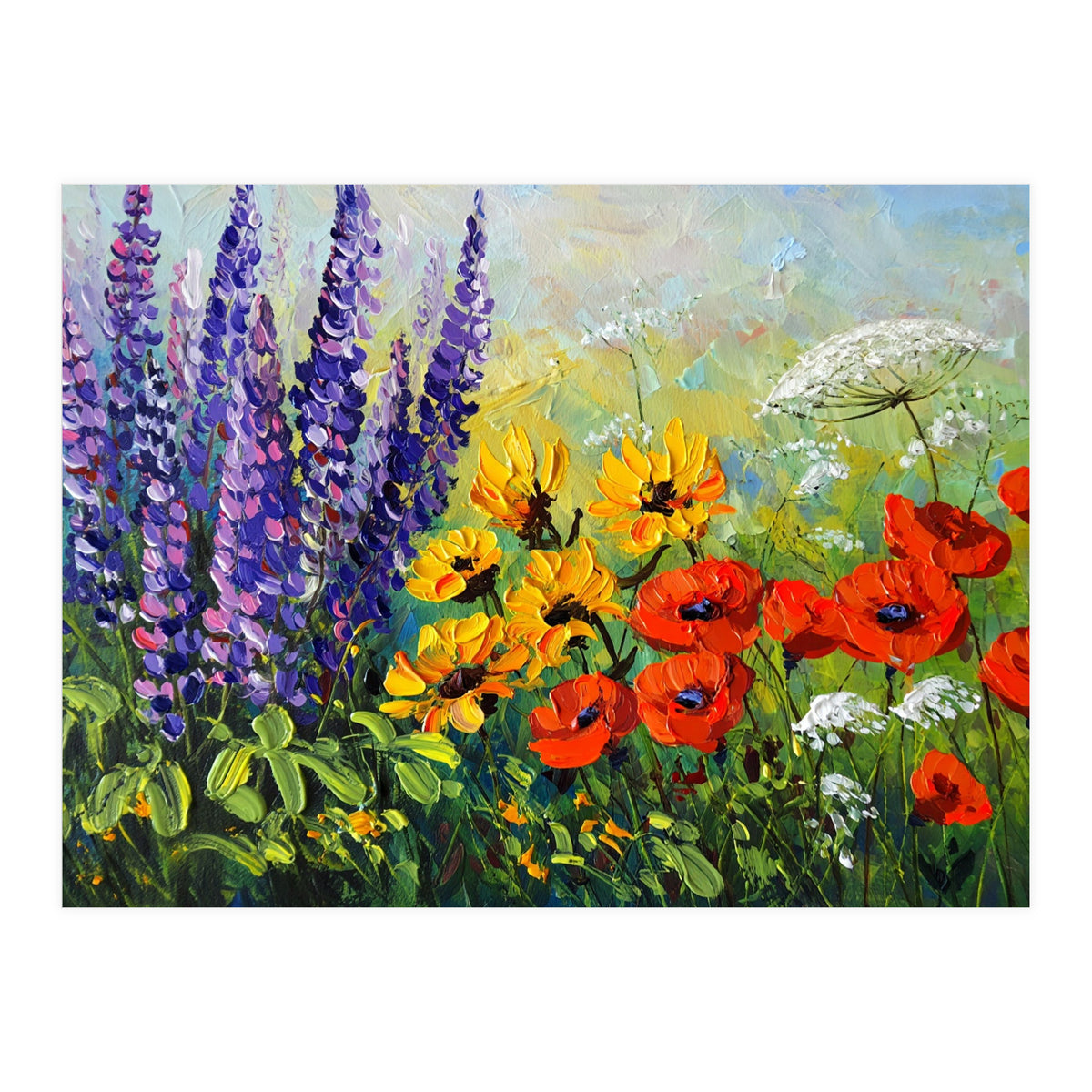 Radiant Summer Wildflower Meadow Oil Painting (Print Only)
