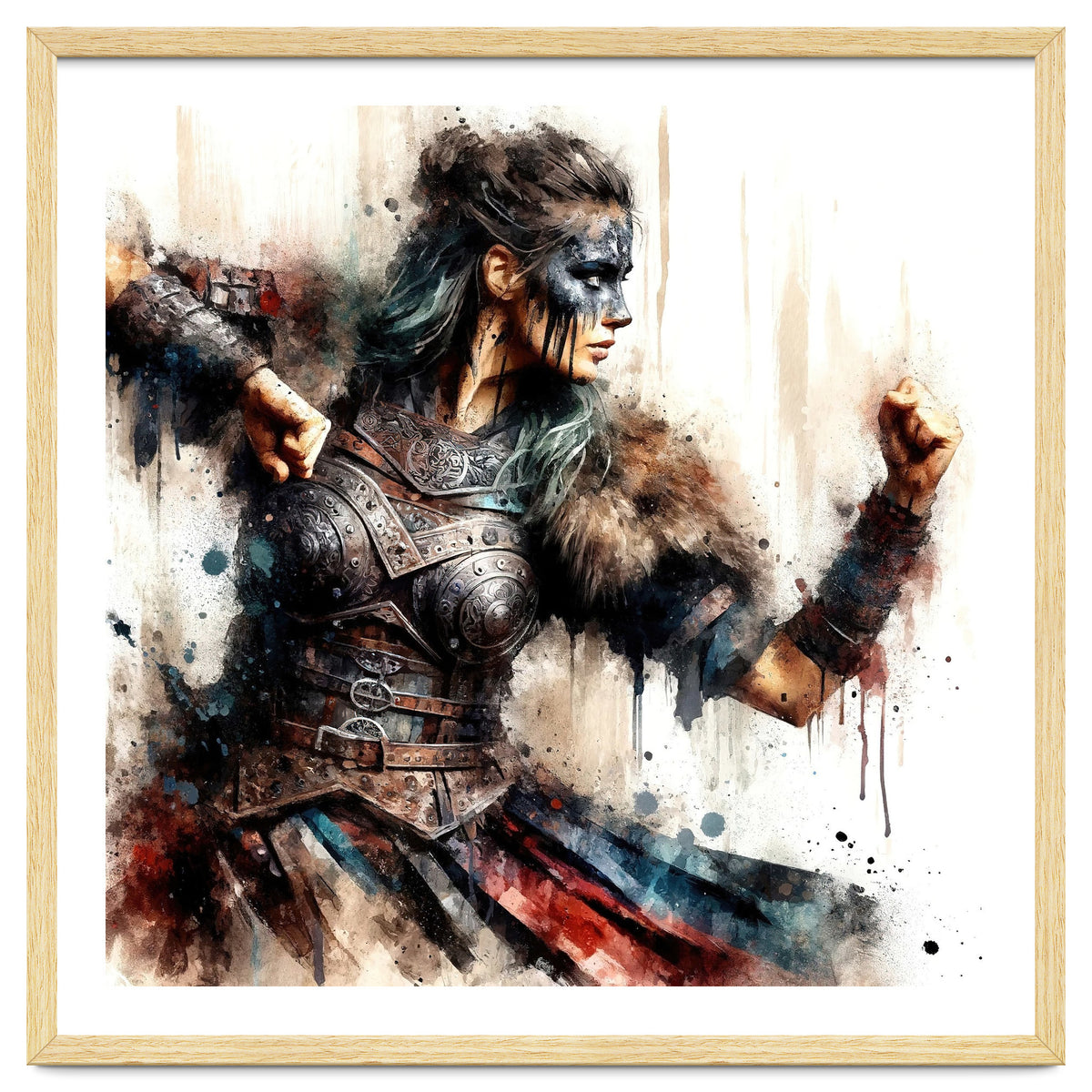 Viking Warrior Woman Watercolor Portrait