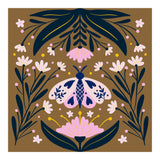 Pink Moth with Flowers on a brown background (Print Only) thumbnail
