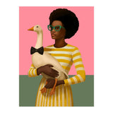 Stylish Woman Holding Goose In Striped Dress (Print Only) thumbnail