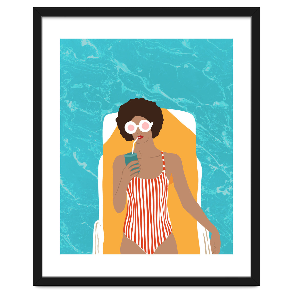 Chilling In The Moment, Eclectic Bohemian Black Woman Of Color, Swimming Pool Afro Fashion Vacation Enjoy Summer