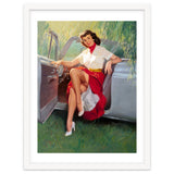 Sexy Pinup Woman Posing In Convertible Car thumbnail