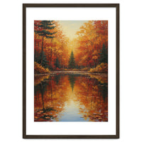 Golden Autumn Reflection: Impasto Forest Landscape