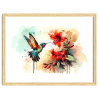 Dance Of Hummingbird And Crimson Flowers