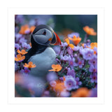 Puffin Bird Among Vibrant Purple And Orange Flowers (Print Only) thumbnail
