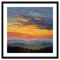 Vibrant Golden Hour Horizon Over Distant Mountain Ridges