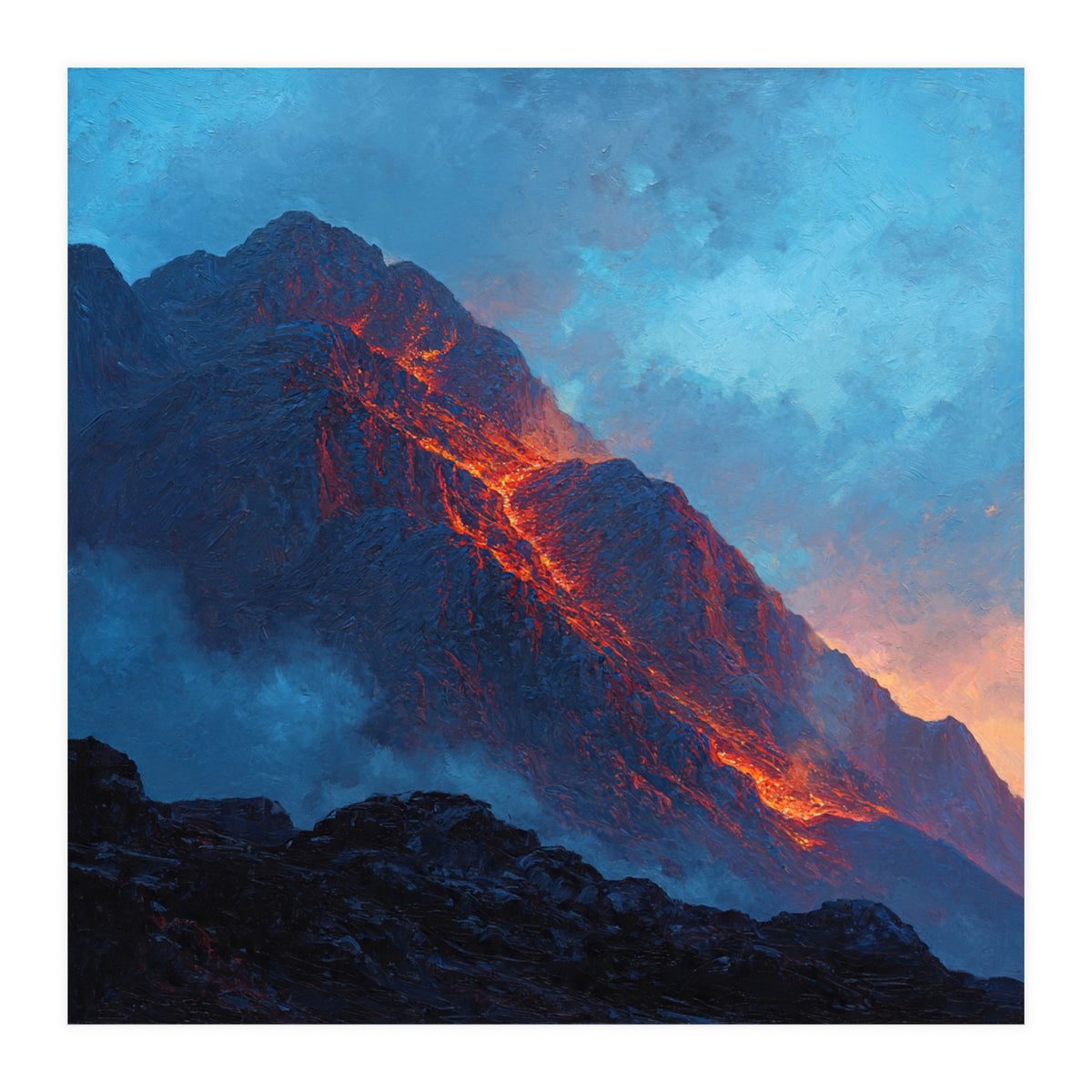 Dramatic Mountain Summit with Fiery Sunset Alpenglow (Print Only)