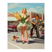 Funny Pin Up Shopping Girl (Print Only)