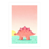Stegosaurus Watercolor Art, Cute Dinosaur Nursery Print, Coral Dino Illustration (Print Only) thumbnail