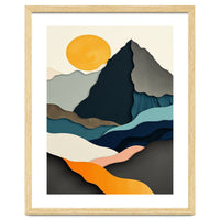 Minimalist Layered Mountain Landscape with Golden Sun