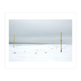 Seagulls in between the volleyball poles in winter snow beach (Print Only) thumbnail