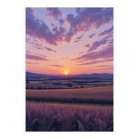 Serene Lavender Fields at Golden Hour Sunset (Print Only)