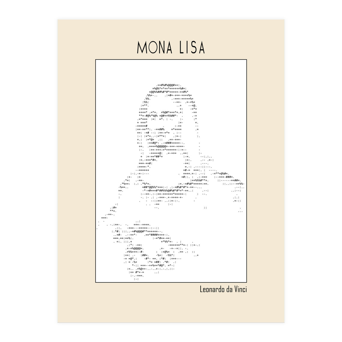 Mona Lisa – Leonardo Da Vinci Ascii Art (Print Only)
