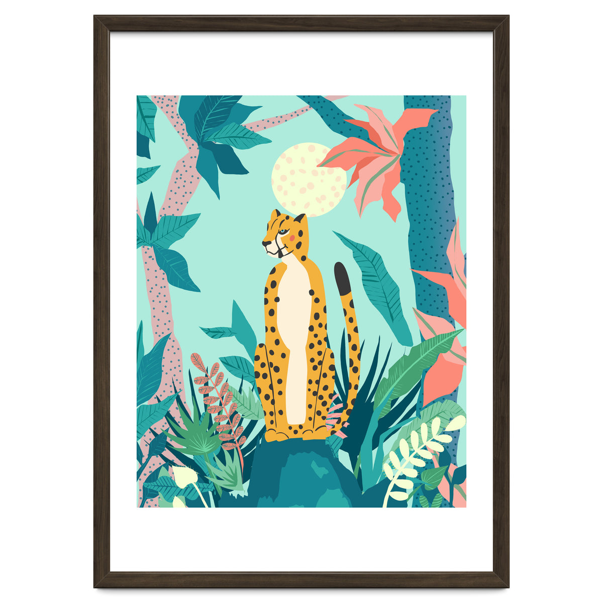 Leopard Forest, Pastel Tropical Jungle Nature Botanical, Moon Eclectic Colorful Wild Animals Boho