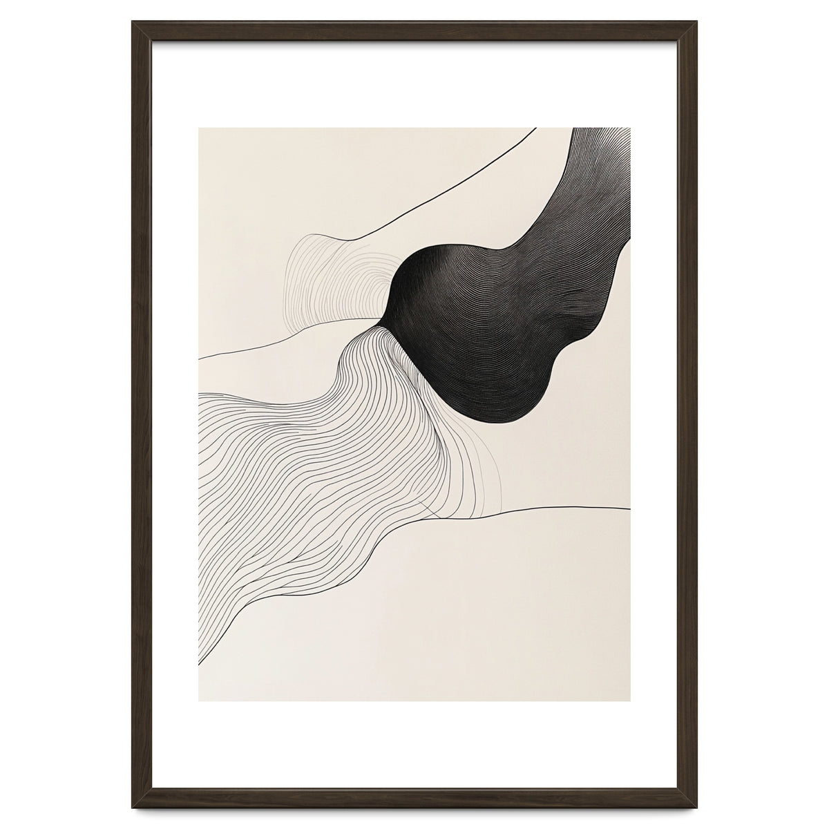 Abstract Black And White Organic Flowing Lines Art
