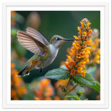 Hummingbird Feeding On Yellow Flowers Nectar thumbnail