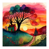 Watercolor Folk Art Sunset (Print Only) thumbnail