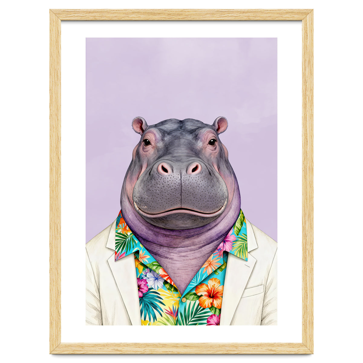 Hippopotamus in Gangster Havana Shirt