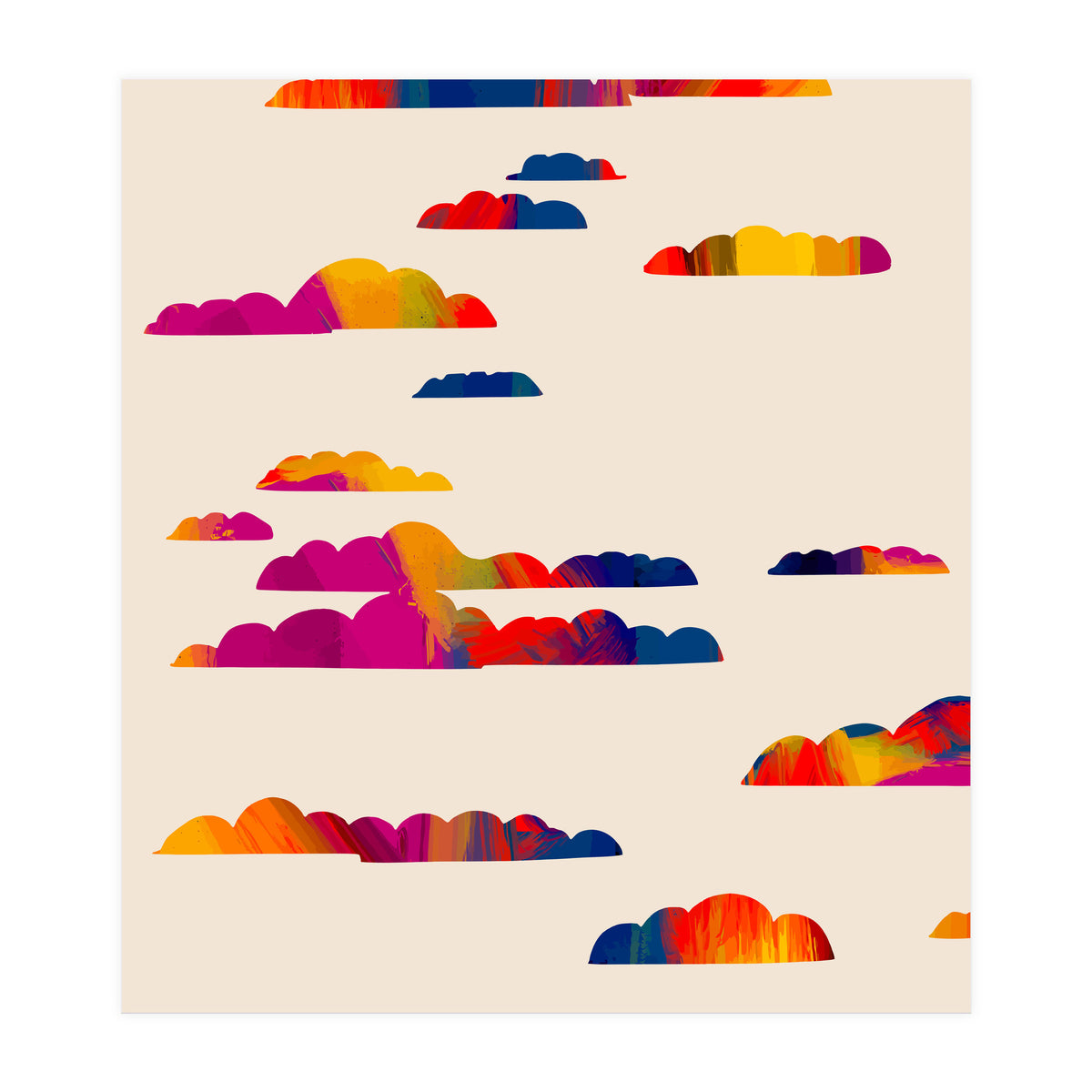 Totem Clouds, Colorful Sky Vibrant Eclectic Bohemian, Abstract Positivity Good Vibes Boho Contemporary Modern Painting (Print Only)